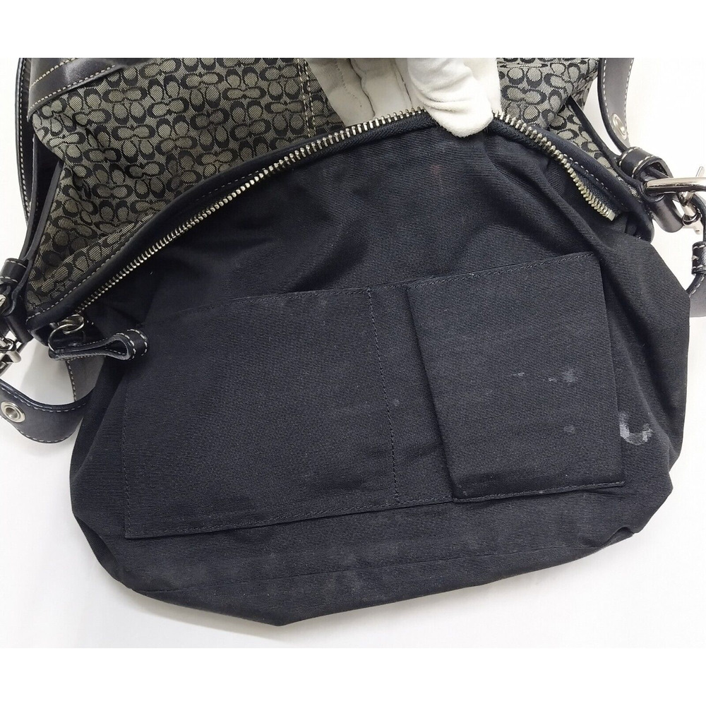 Coach Signature Mini C Black Canvas Leather Trim Zipper Hobo Shoulder Bag - Picture 14 of 16